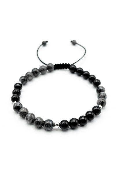 BIJUTERIA NEAGRA Bracelet with 925 Silver balls and Onyx and Labradorite stones