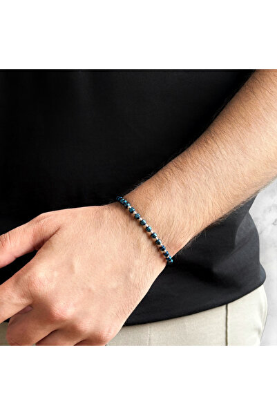 BIJUTERIA NEAGRA Bracelet with 925 Silver and Blue Hematite balls