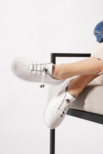 Moda Pie Novitas Ραμμένη Σόλα Gel από Γνήσιο Δέρμα Γυναικεία Παπούτσια Λευκό ...