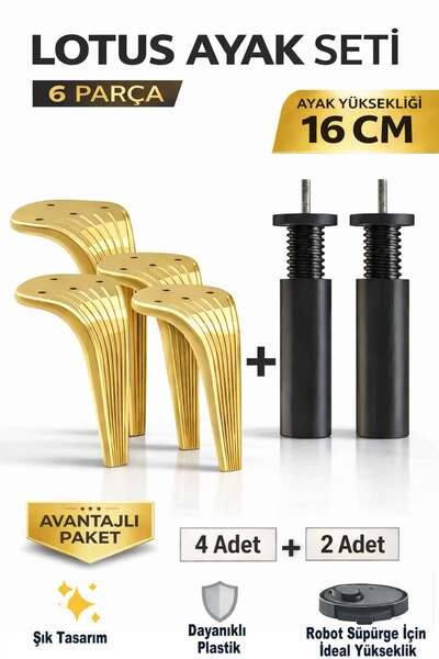 İMT AKSESUAR Lotus 16 cm Ayak Seti Altın (6 Parça) Robot Süpürgeye Uyumlu Kol...
