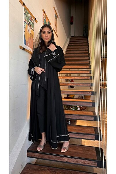 Warazan Tulle abaya, Puffer Crepe, embroidered, flared