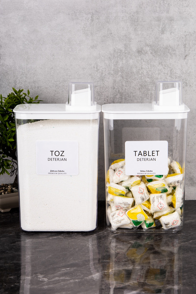 Minya Home مجموعة من حاويتين لتخزين المنظفات السائلة والمسحوق مع مقياس ذاتي، ...