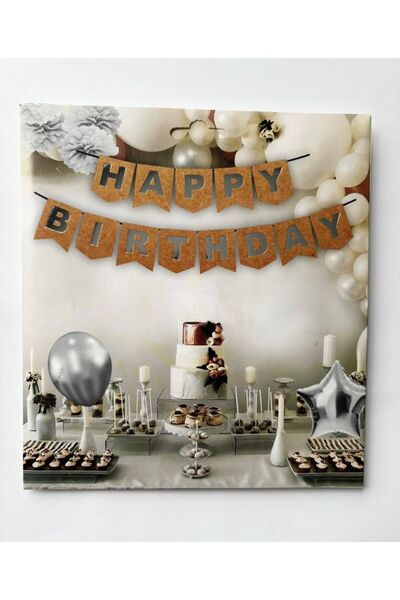 MFM Banner din hârtie kraft cu text gri, cu inscripția „La mulți ani”