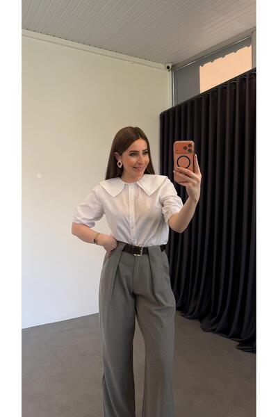 elif teke Poplin Baby Collar Shirt White