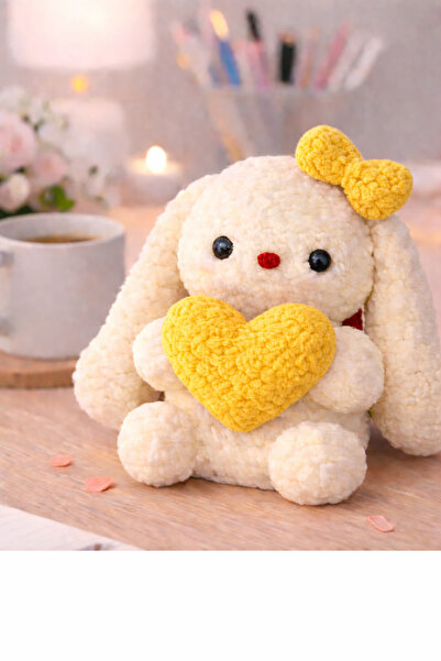 El Yapımı Örgü Tavşan – Kalpli Amigurumi Dekor - Romantik Hediye