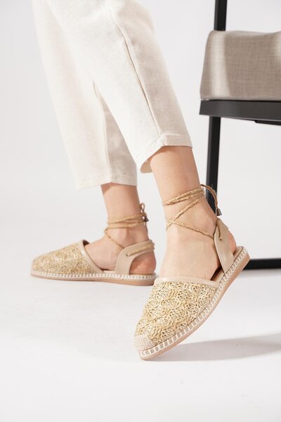 Moda Pie Paste Straw Weave Side Open Connected Women's Sandals Skin Straw