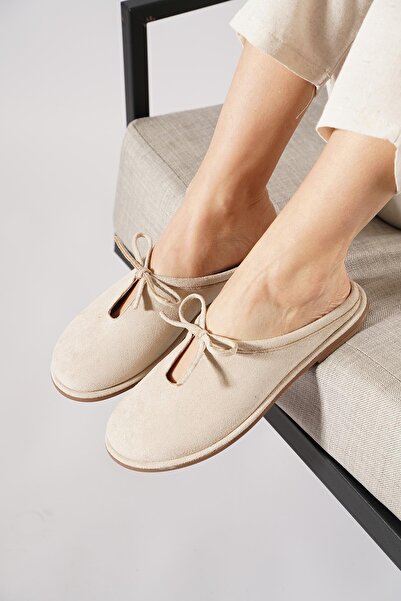 Moda Pie Sütesef closed-toe bow accent women's slippers - beige suede