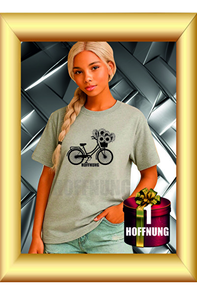 HOFFNUNG Unisex Short Sleeve Round Neck Bicycle Flowers Printed Solid Color t...