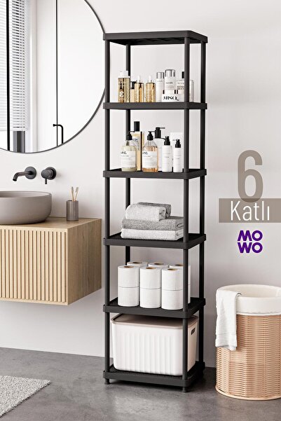 Mowo Home 6 Katlı Siyah 40x33 Plastik Banyo Raf Sistemi, Mutfak Rafı, Kiler, ...
