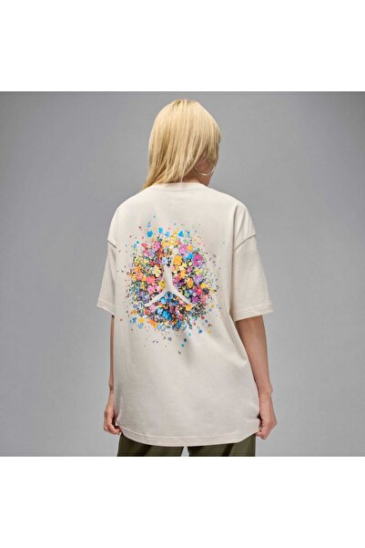 Nike Jordan Flight Women's Oversized Graphic T-Shirt Bol Kalıp Krem Kadın T-s...