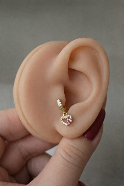 alysa jewelry Cerrahi Çelik Zirkon Taşlı Kalp Figürlü halka Tragus Piercing 6 mm
