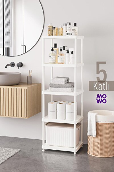 Mowo Home 5 Katlı Beyaz 40x33 Plastik Banyo Raf Sistemi, Mutfak Rafı, Kiler, ...