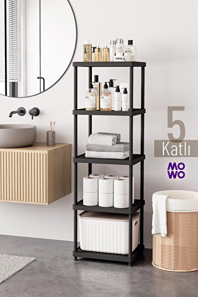 Mowo Home 5-Tier Black 40X33 Plastic Bathroom Shelving System, Kitchen Shelf,...