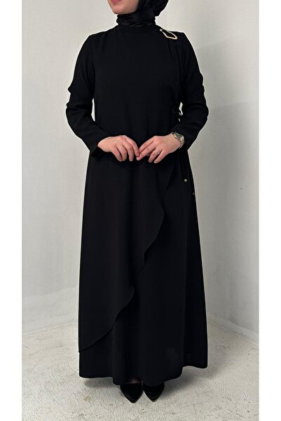 EZEL Black Hijab Dress with Buckle Detail and Cap