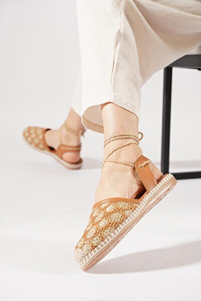 Moda Pie Paste wicker weave side open tied women's sandals taba wicker