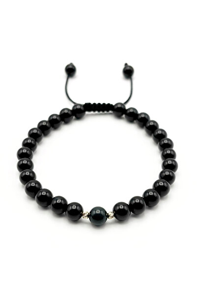 BIJUTERIA NEAGRA Brățară cu bile de aur de 14K și pietre de onix și agat indian