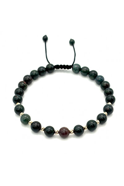 BIJUTERIA NEAGRA Brățară cu 10 bile din aur de 14K și agat indian de 6 mm