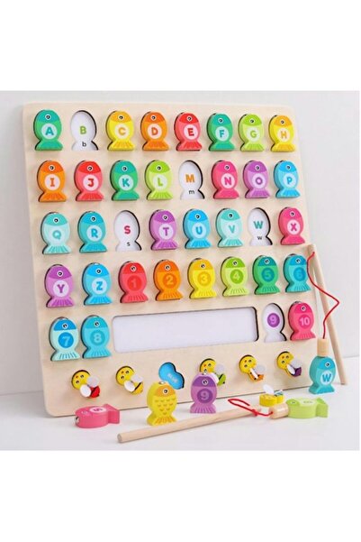 OEM Joc magnetic de pescuit Montessori din lemn, 36 piese, 2 undite, 30x30cm,...