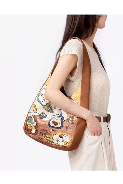 street&bagdnz Geantă de umăr cu design funcțional maro cu model de pisică Uti...