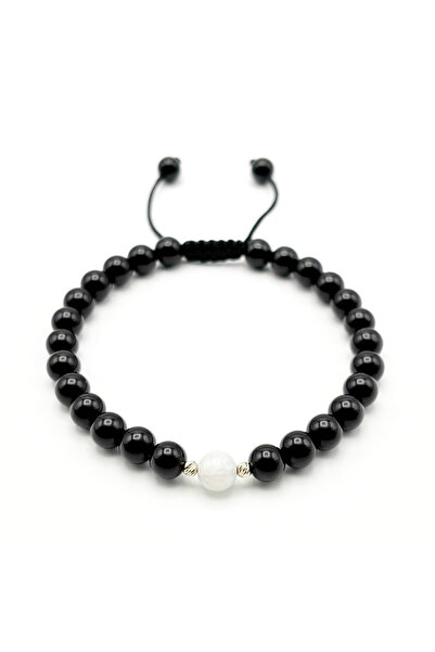 BIJUTERIA NEAGRA Bracelet with 14K GOLD balls and Onyx and Moonstone stones