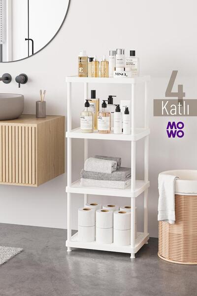 Mowo Home 4 Katlı Beyaz 40x33 Plastik Banyo Raf Sistemi, Mutfak Rafı, Kiler, ...