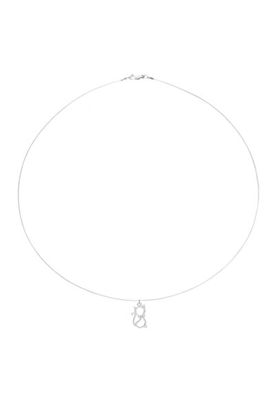 BIJUTERIA NEAGRA Colier din sârmă transparentă cu pandantiv pisică din argint...