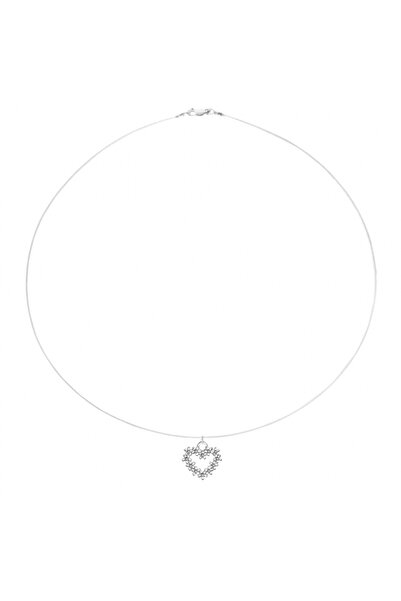 BIJUTERIA NEAGRA Transparent wire necklace with heart pendant Forget-me-not f...