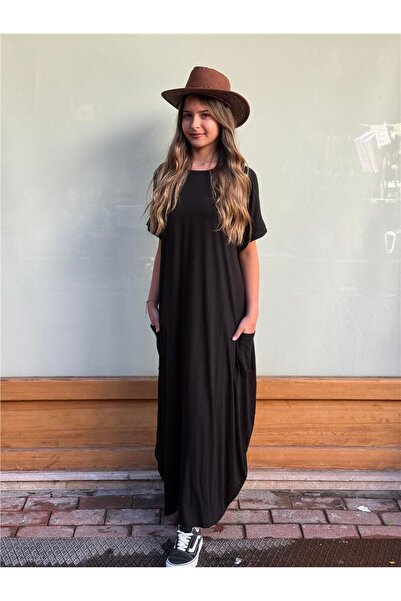 Miss Boheme Black Color Mila Casual Bohemian Dress with Pocket Detail