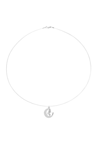 BIJUTERIA NEAGRA Colier din sârmă transparentă cu pandantiv Lună și Stele din...