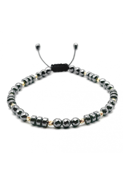 BIJUTERIA NEAGRA Brățară cu 12 bile din aur de 14K și pietre de hematit