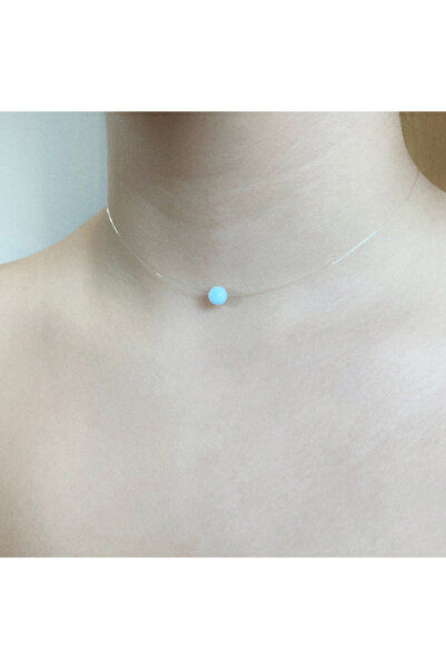 BIJUTERIA NEAGRA Colier din sârmă transparentă cu piatră de acvamarin și încu...