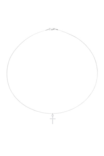 BIJUTERIA NEAGRA Colier din sârmă transparentă cu pandantiv Cruciulit din arg...