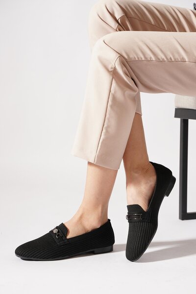 Moda Pie Lerbeg Single Stone Buckle Women's Knitwear Ballerina Black