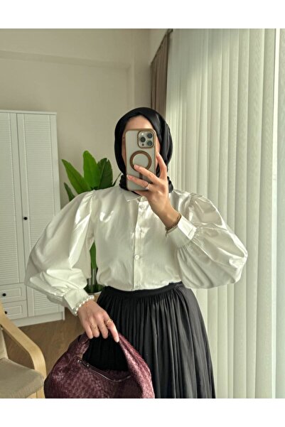 Trenddolabı Women's Skirt Top Balloon Sleeve Hijab Short Shirt