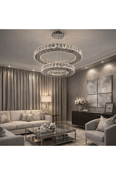 TREND 45x30DAİRE GÜMÜŞ 2 KATLI KRİSTAL AVİZE