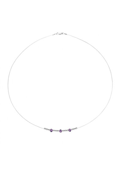 BIJUTERIA NEAGRA Colier din sârmă transparentă cu ametist și mărgele din argi...