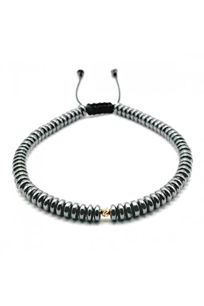 BIJUTERIA NEAGRA Brățară cu bilă din aur de 14K și discuri de hematit