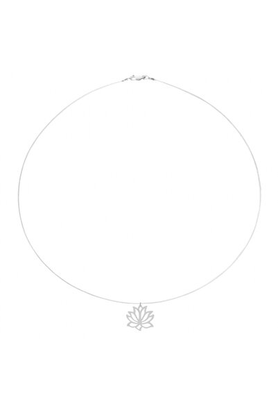 BIJUTERIA NEAGRA Colier cu fir transparent și pandantiv Lotus din argint 925