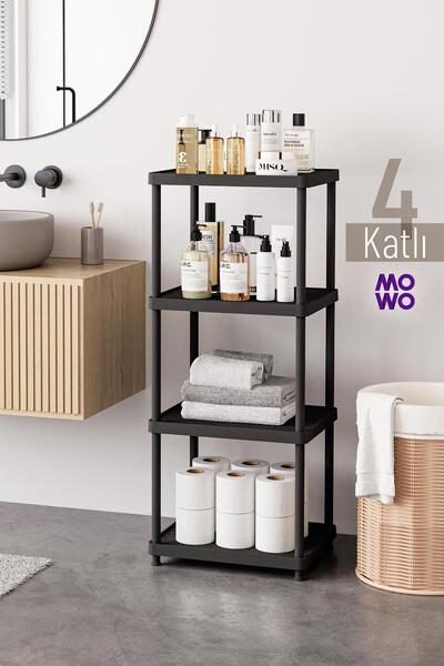 Mowo Home 4 Katlı Siyah 40x33 Plastik Banyo Raf Sistemi, Mutfak Rafı, Kiler, ...