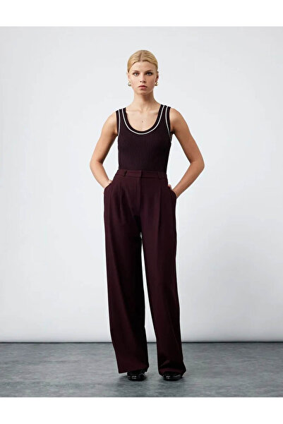 Koton Bluză de damă fără mâneci, cu decolteu în U, din tricot, roșu claret 6W...