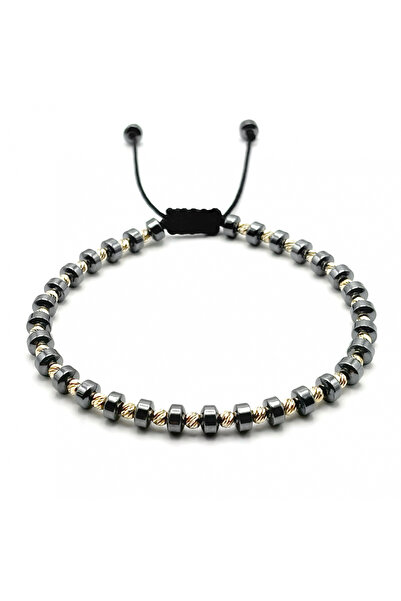 BIJUTERIA NEAGRA Brățară cu 30 de bile de aur de 14K și pietre de hematit