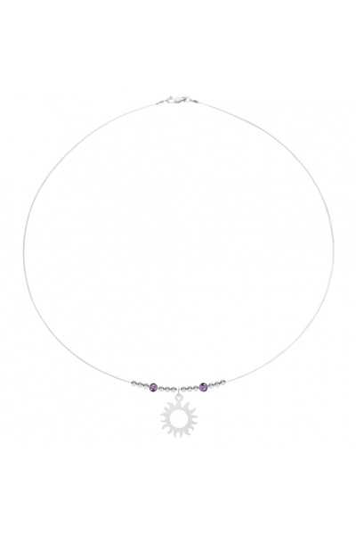 BIJUTERIA NEAGRA Colier din sârmă transparentă cu pandantiv Soare din argint ...