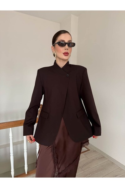 YK FASHION Tek Düğmeli Vatkalı Tasarım Ceket