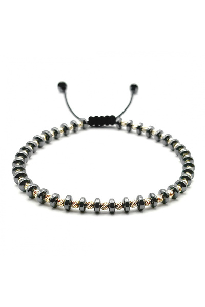 BIJUTERIA NEAGRA Brățară cu 38 de bile de aur de 14K și pietre de hematit