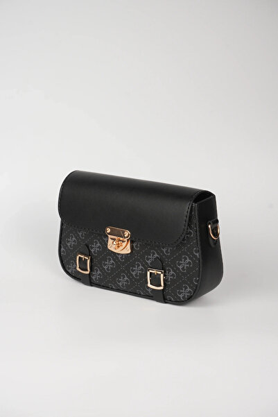 WB BAG Monogram Desenli, Kilitli Askılı Omuz Çantası