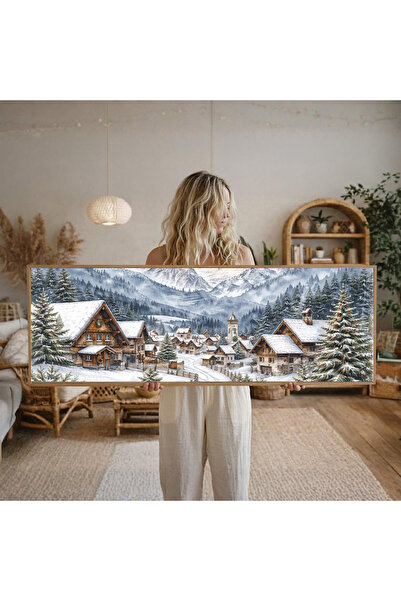 woodhomeworks Tek Parça Gerçek Ahşap Yatay Panorama Çerçeveli Tablo