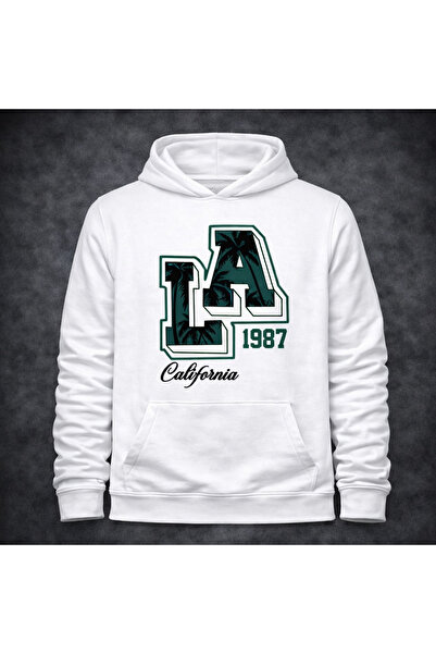 metsawear White Premium Printed Slim Fit Hooded Sweatshirt – 3 Thread Count E...