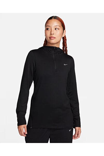 Nike Swift Element Dri Fit Uv Чверть-застібка Капюшон Довгі рукави Чорна Жіно...