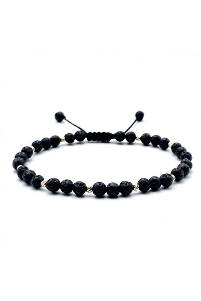 BIJUTERIA NEAGRA Brățară cu 10 bile din aur de 14K și pietre vulcanice