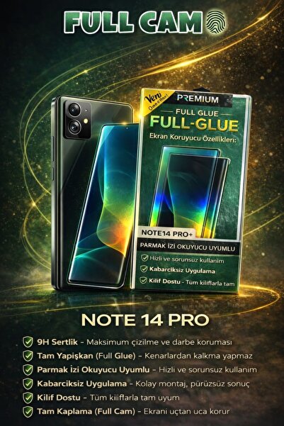 ALMANARA PROJECT NOTE 14 PRO Uyumlu 9H Full Glue Tam Kaplama Temperli Cam Ekr...